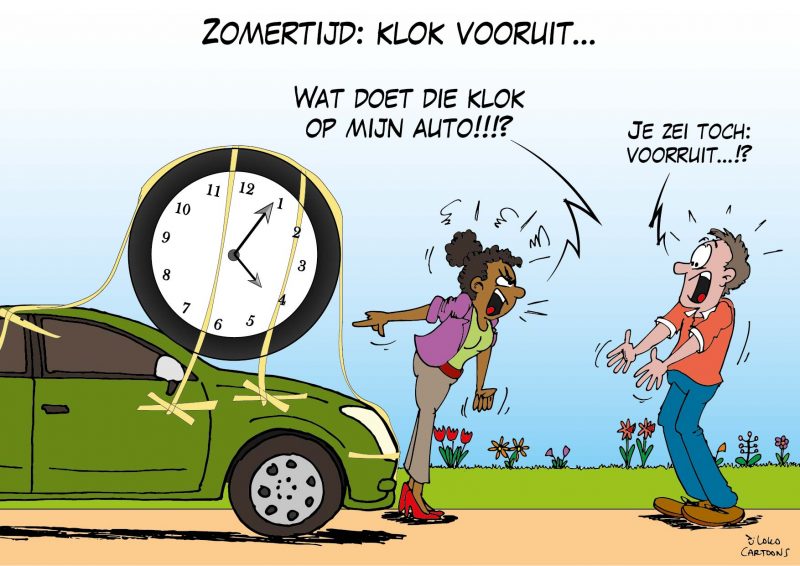 Zomertijd: klok vooruit... - Loko Cartoons